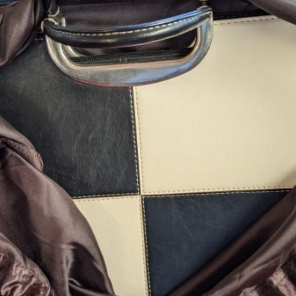Flora Louis Leather Checkerboard Handbag Purse Excellent Black & White, Timeless